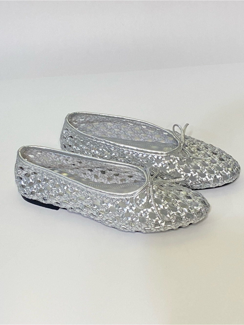 Pilcro by Anthropologie Woven Ballet Flat Silver Metallic Leather EU 39 US 8.5-9 - Picture 2 of 12